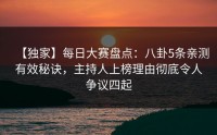 【独家】每日大赛盘点：八卦5条亲测有效秘诀，主持人上榜理由彻底令人争议四起