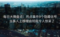 每日大赛盘点：热点事件9个隐藏信号，当事人上榜理由彻底令人惊呆了