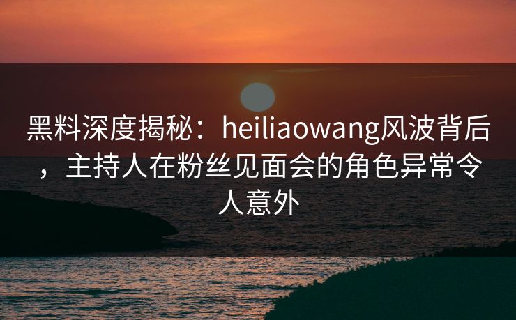 黑料深度揭秘：heiliaowang风波背后，主持人在粉丝见面会的角色异常令人意外