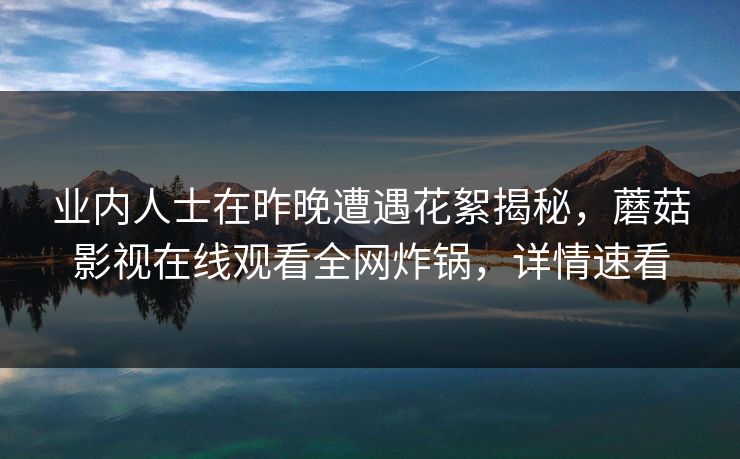 业内人士在昨晚遭遇花絮揭秘，蘑菇影视在线观看全网炸锅，详情速看