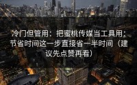 冷门但管用：把蜜桃传媒当工具用：节省时间这一步直接省一半时间（建议先点赞再看）